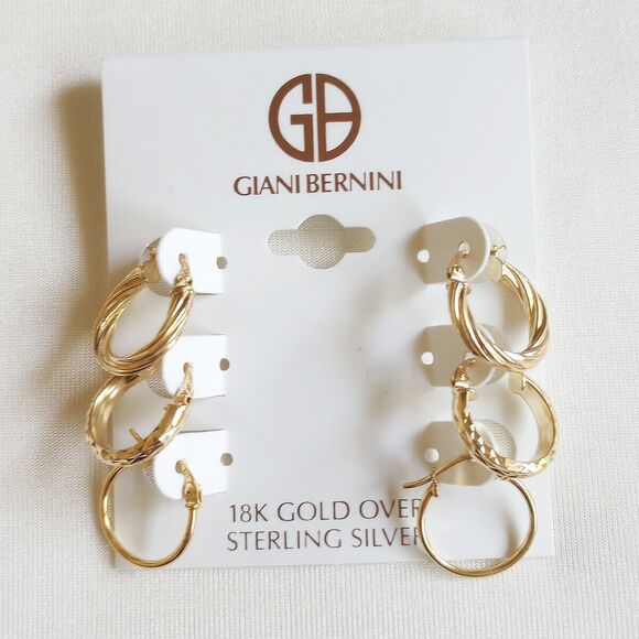 Giani Bernini Jewelry - 18K GP Sterling Silver Small 15mm Hoop Earrings Set NWT $115